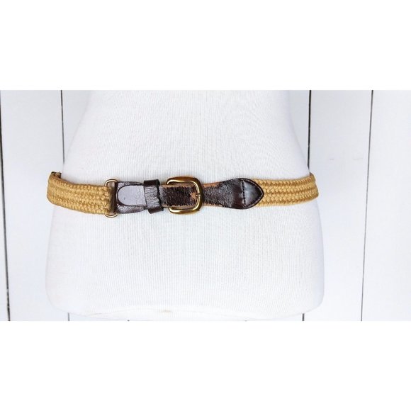 Vintage tan light brown elastic stretch chord leather belt - Picture 2 of 6